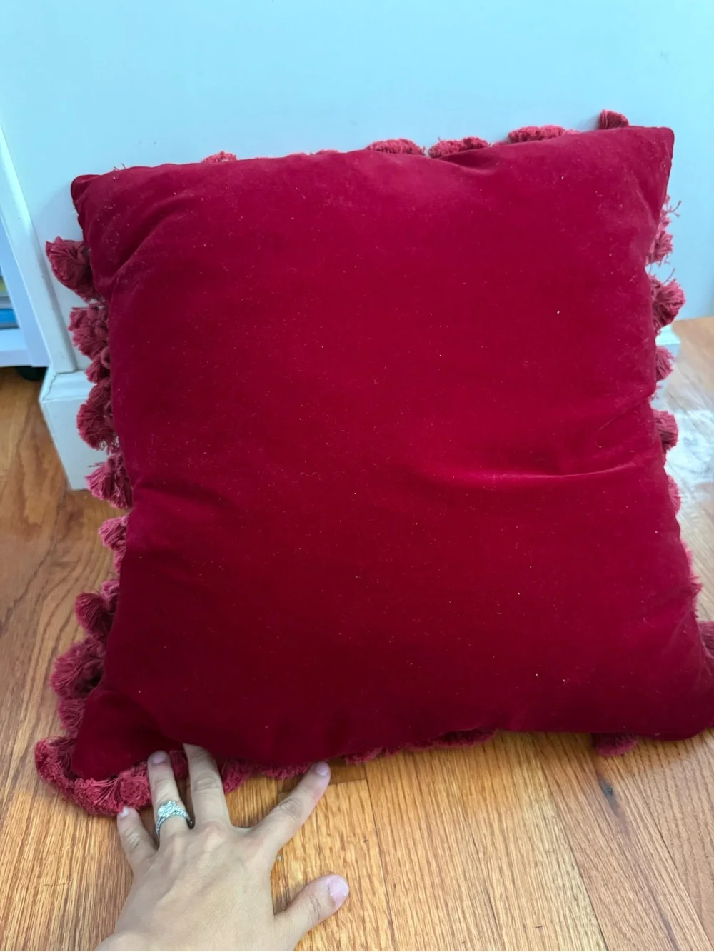Vintage Christmas Tree Toys Under the Tree Needlepoint Pillow Red Velvet Back